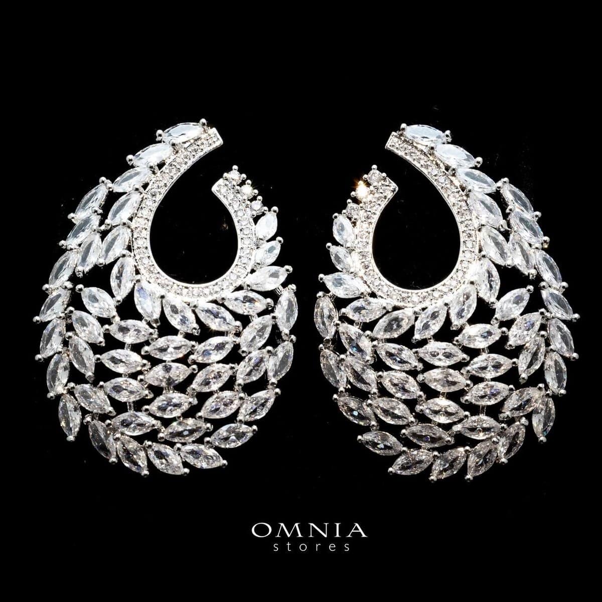 Omnia Sultana White Teardrop Hoop Earrings In High Quality Zircon Stone Rhodium Plated image number null