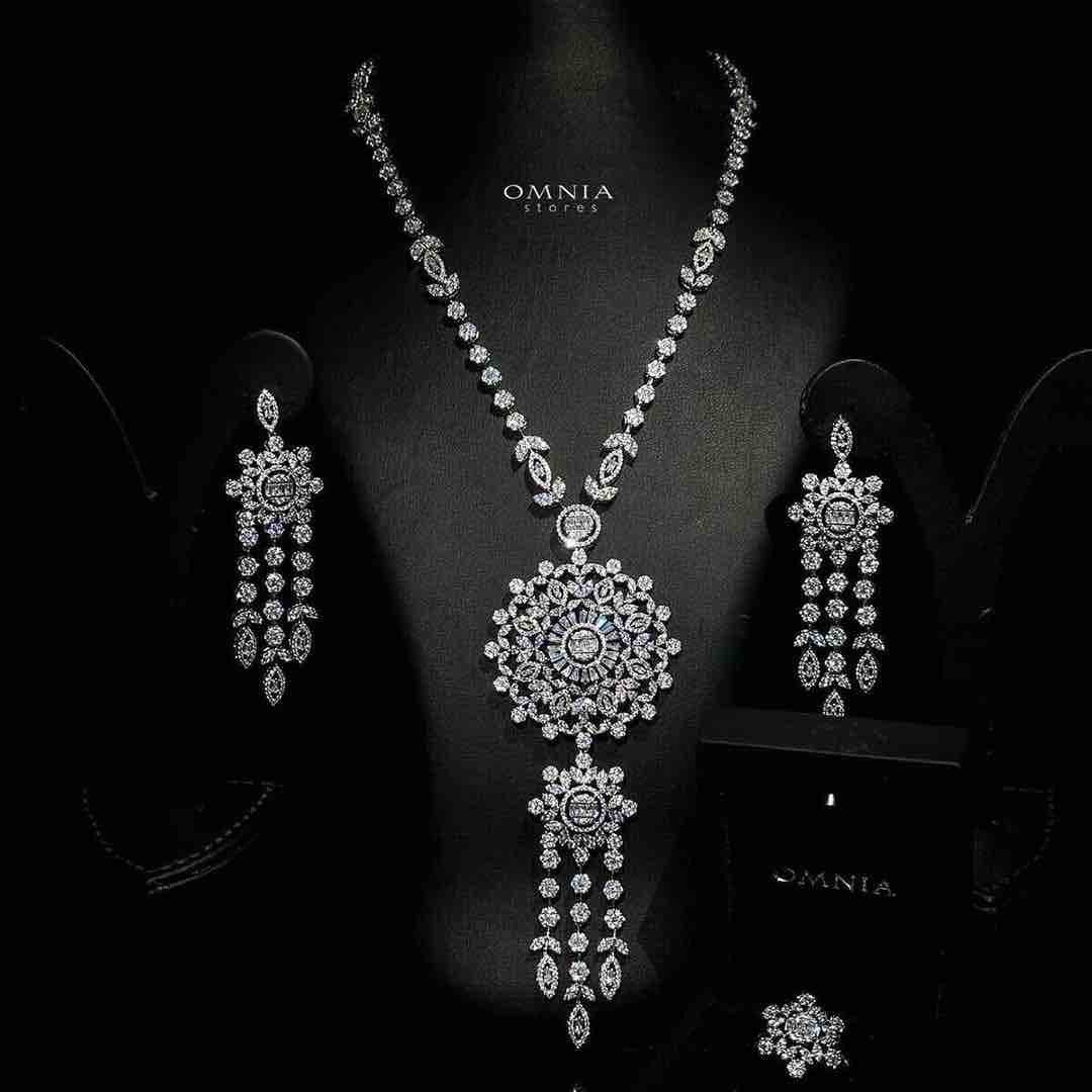 Omnia Mansour Long chain Set Accessories High Quality Zircon Stone In Rhodium Plated (only available in KSA) image number null