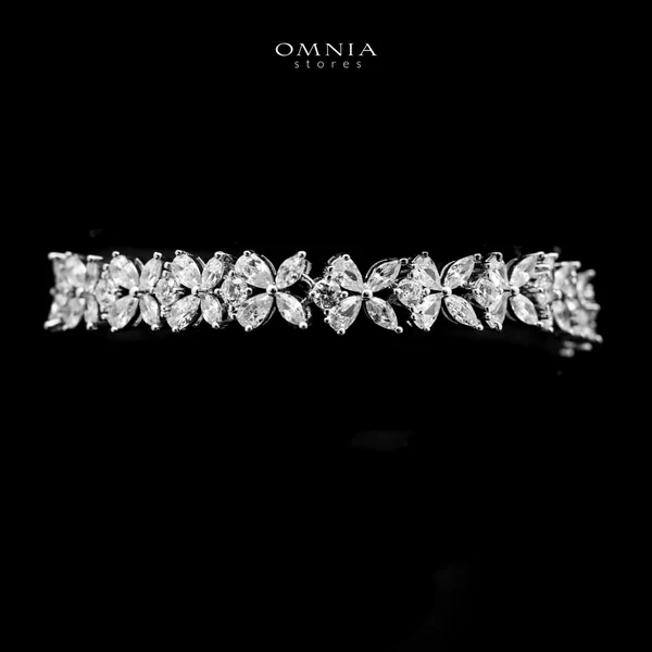 Omnia Lazina Silver Bracelet in 925 Silver with High-Quality White Simulated Diamonds