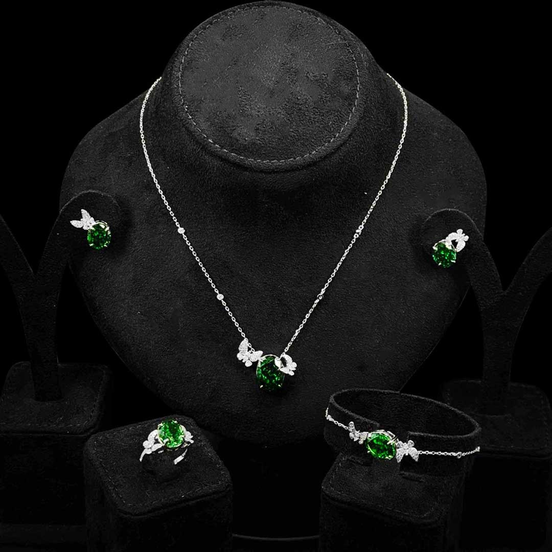 Omnia Maysun Green Full Set In 925 Silver High Quality Simulated Diamonds image number null