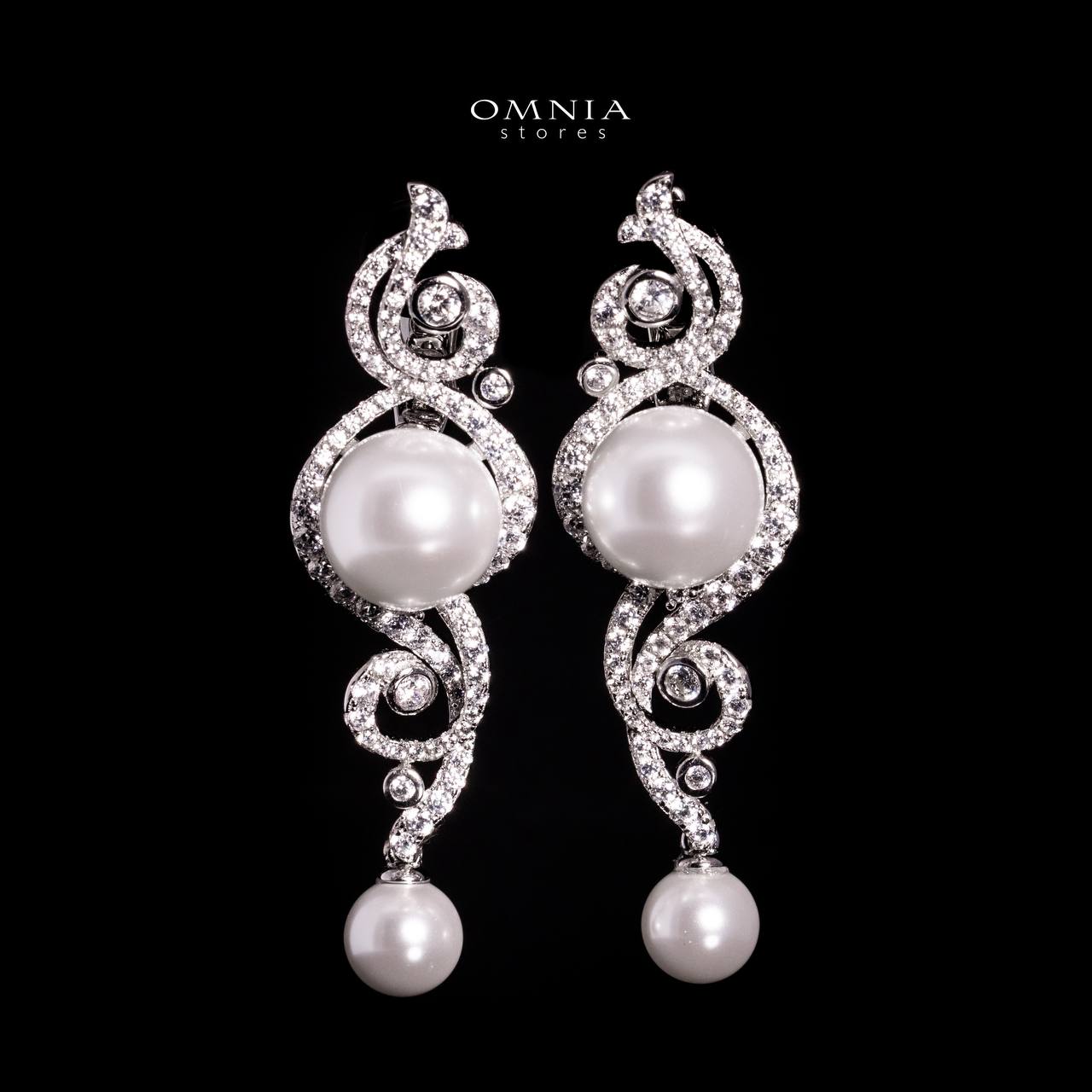 Omnia Naira Silver Pearl Drop Earrings In 925 Silver With High Quality Lab Crafted Stones image number null
