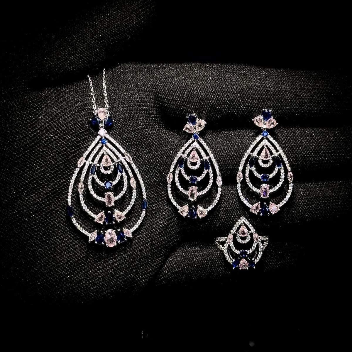 Omnia Mira Pink &amp; Blue Set Accessories in High Quality Zircon Stone image number null