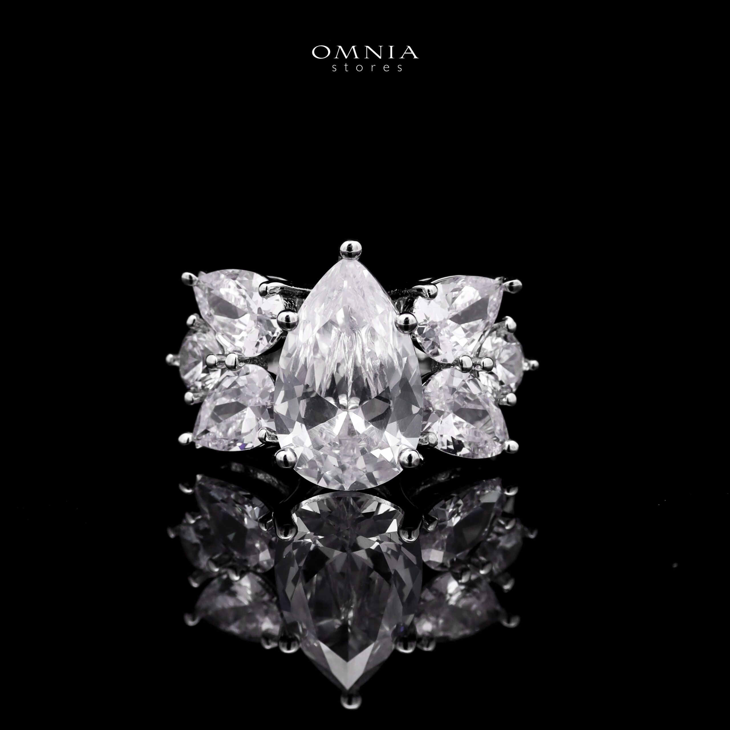 Omnia Princess White Luxury Bridal Full Set with Pear-Cut High-Quality Simulated Diamonds Rhodium Plated image number null