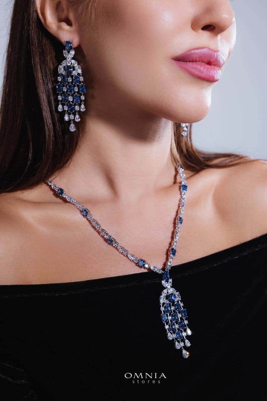 Omnia Israa Blue Necklace In 92.5 Silver High Quality Simulated diamonds image number null