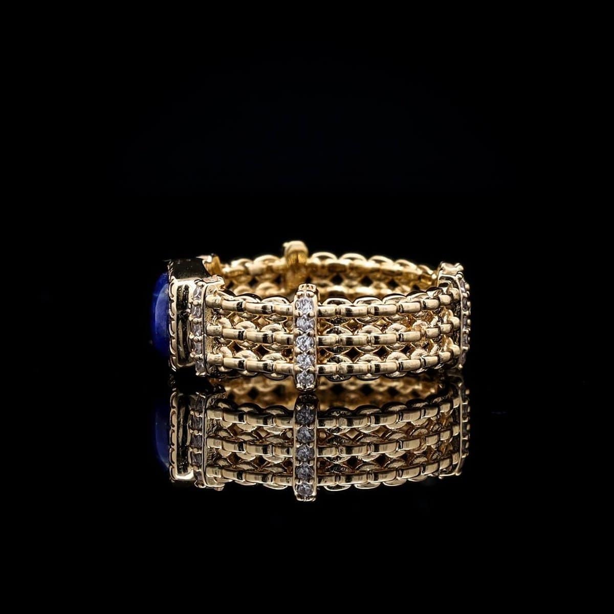 Omnia Fayroz Ring In High Quality Lapis lazuli Stone in Rhodium Plated image number null