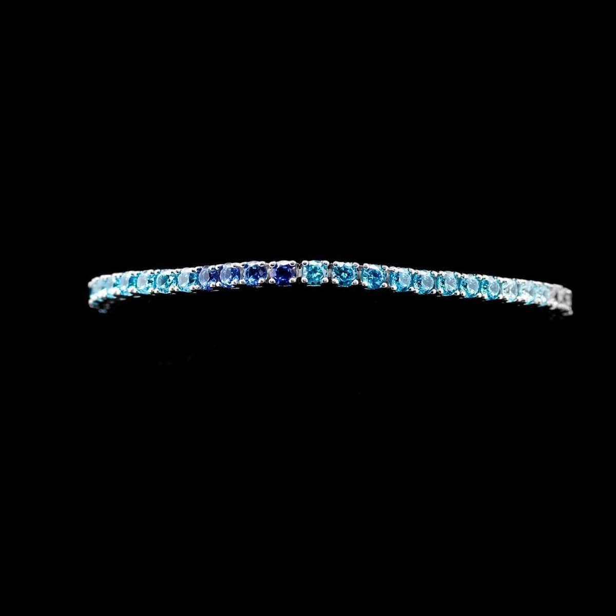 Omnia Tasneem Blue 3mm Tennis Bracelet in 92.5 Silver High Quality Simulated diamonds image number null