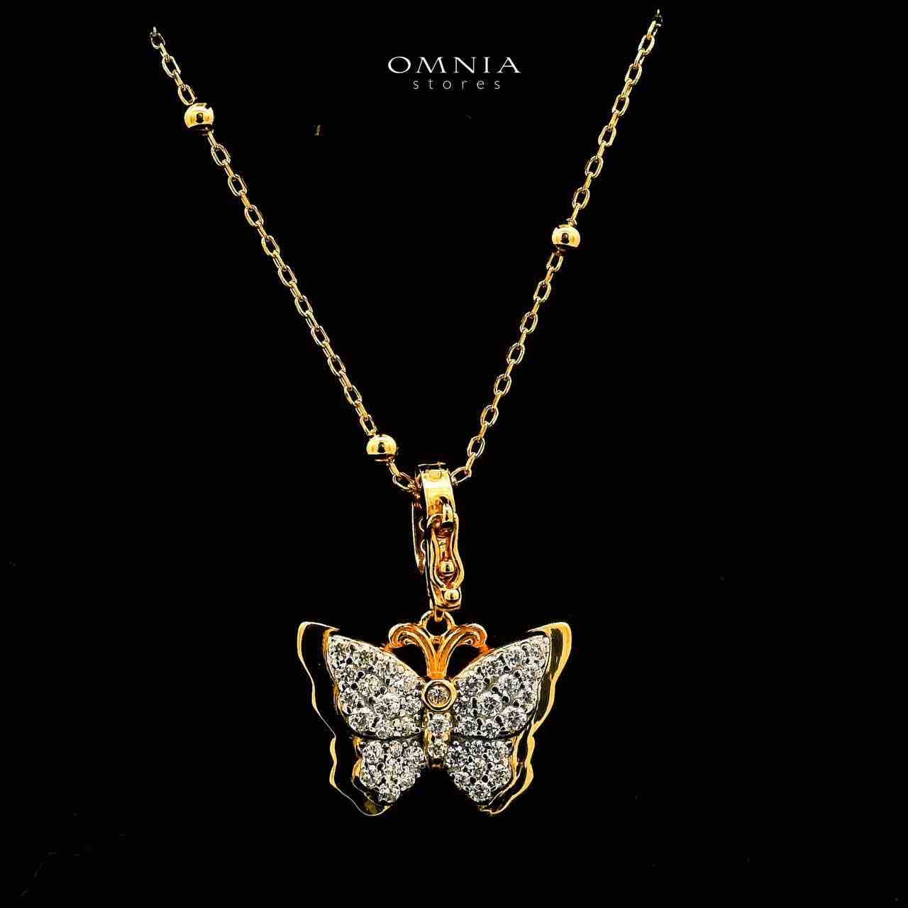 Omnia Rimsha Butterfly Double Side Golden Necklace In 925 Silver Certified High Quality Lab Crafted Stones image number null
