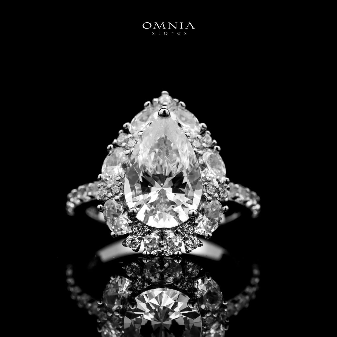 Omnia Taleeda Silver Ring in 925 Silver with High Quality White Simulated Diamonds Stones image number null