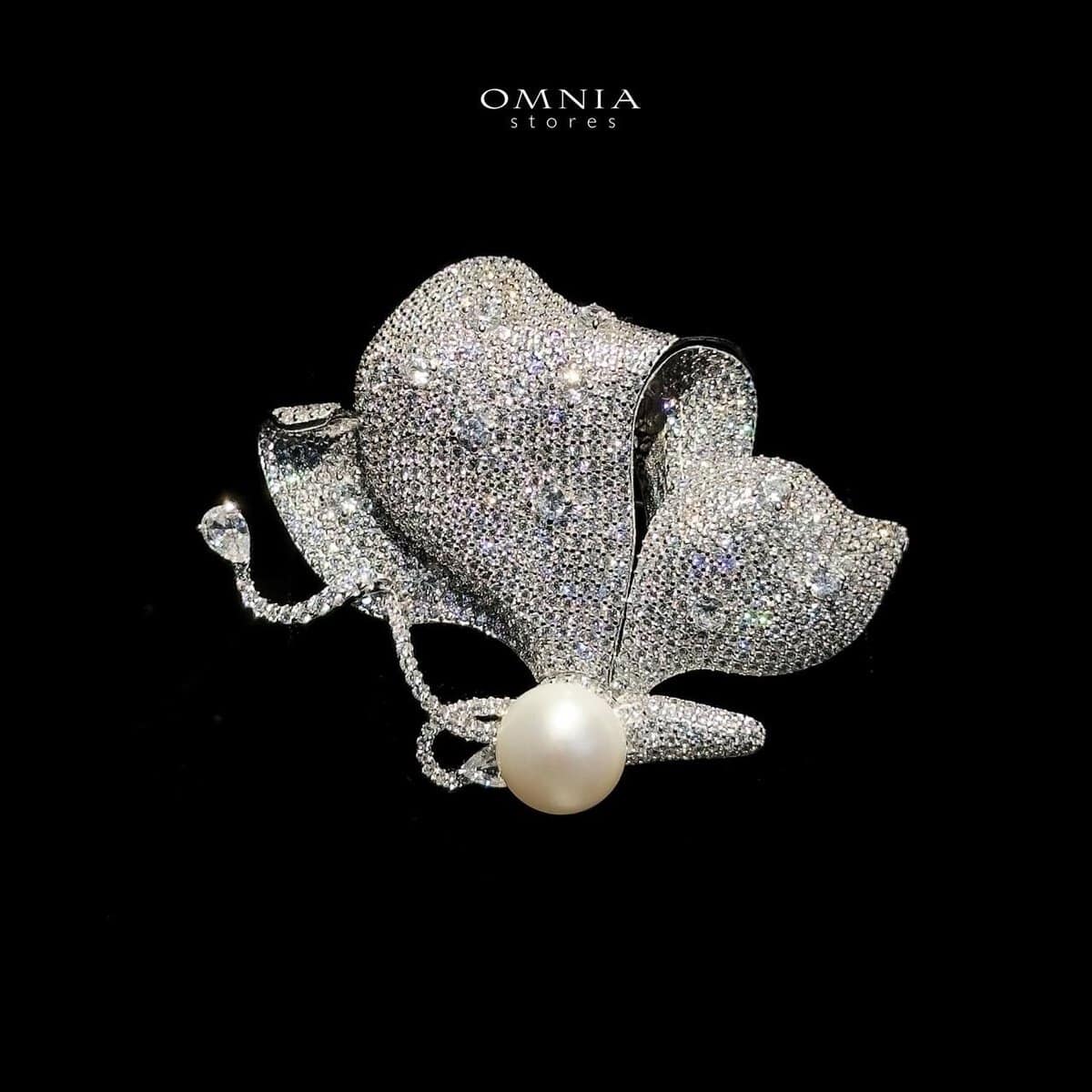 Omnia Graceful Bloom Real Freshwater Pearl Brooch in 92.5 Silver with High Quality Simulated Diamonds image number null