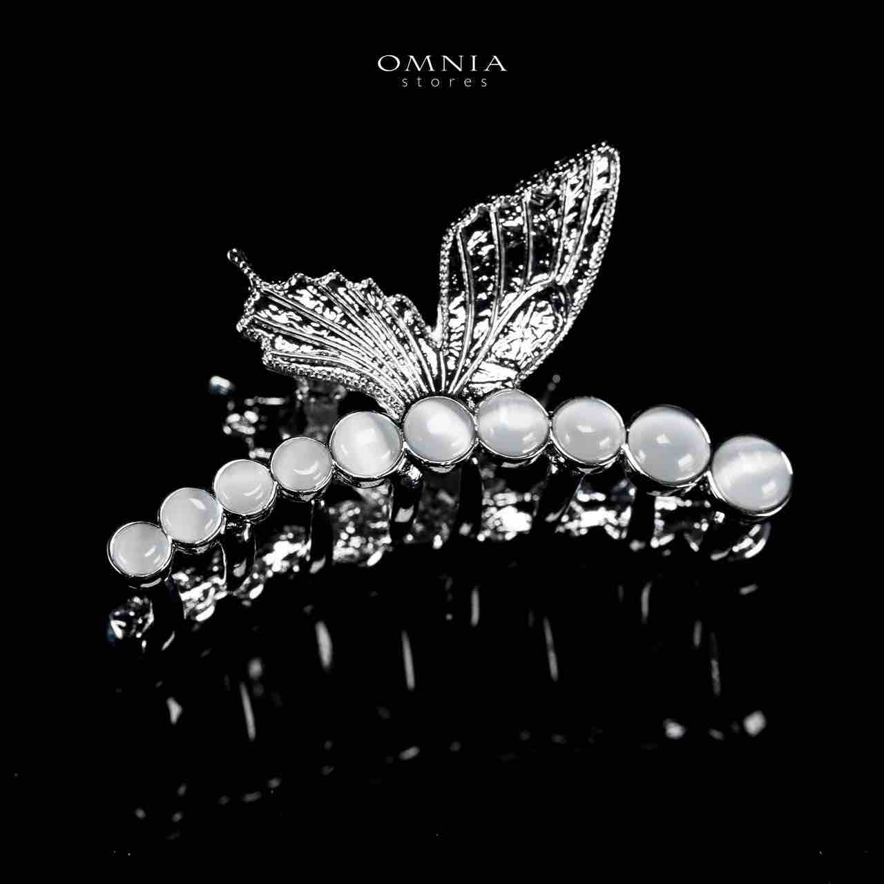 Omnia Ruwayda Pearl Butterfly Silver Hair Clip in High Quality Zircon Stone In Rhodium Plated image number null