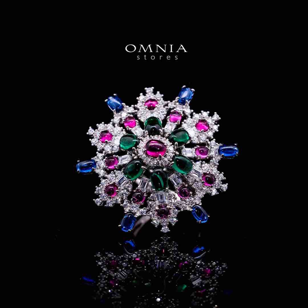 Omnia Feda Multi Color Silver Ring in 925 Silver High Quality Simulated Diamonds Stones image number null
