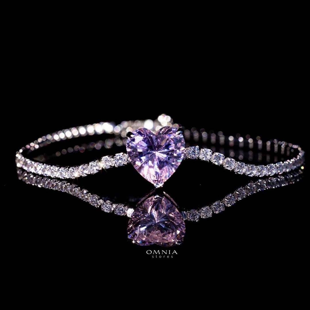 Omnia Louise Pink Bracelet In 92.5 Silver in High Quality Simulated Diamonds image number null