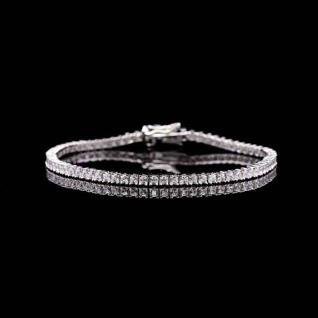 Omnia Muhsina 2mm Square Cut Tennis Bracelet in 92.5 Silver High Quality Simulated diamonds image number null
