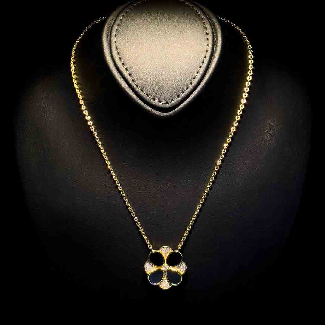 Omnia Hina Necklace Only in Black Agate Stone in High Quality Zircon Stone in Rhodium Plated image number null