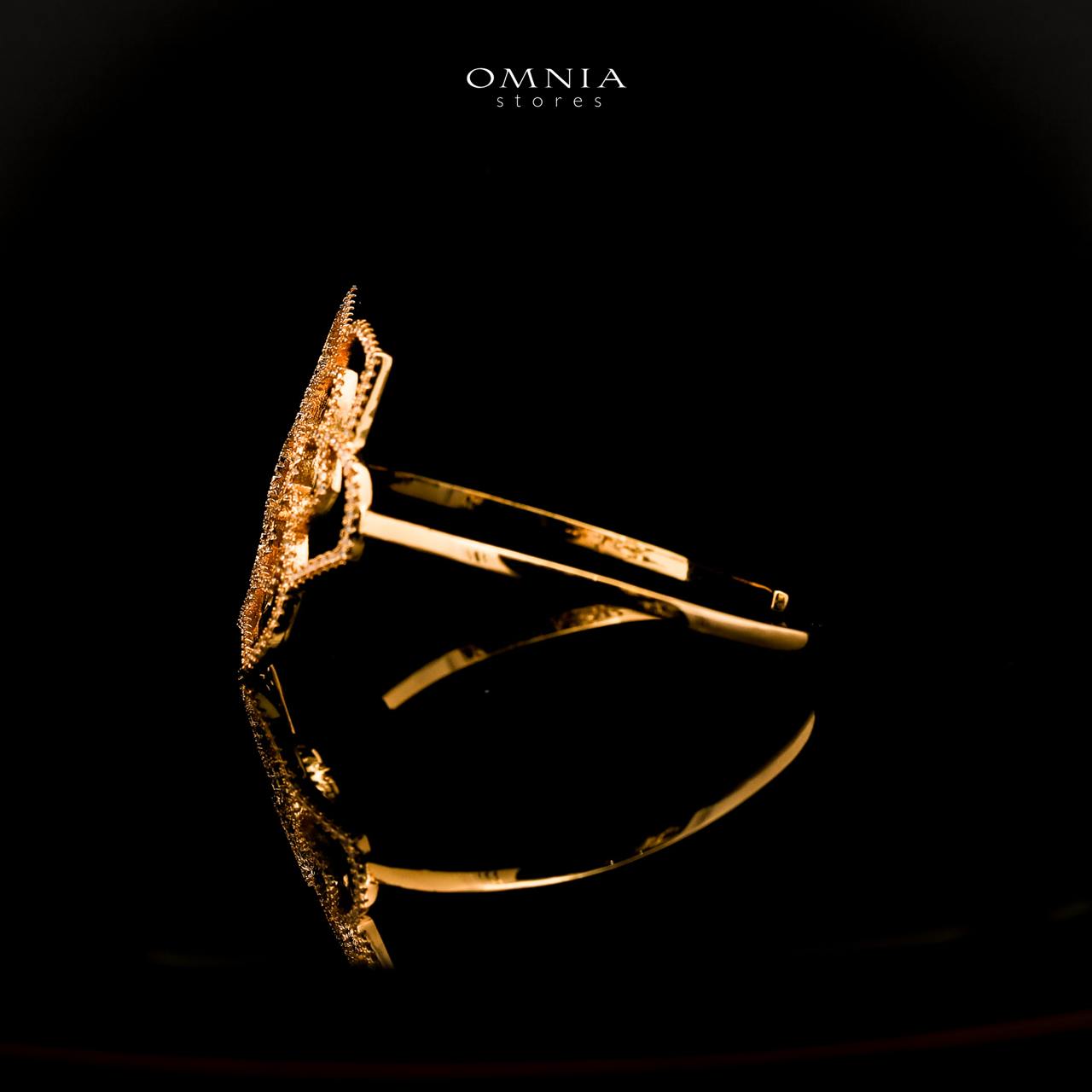 Omnia Qamarina Golden Flower Design Bangle With Rhodium Plated In High Quality Zircon Stone image number null