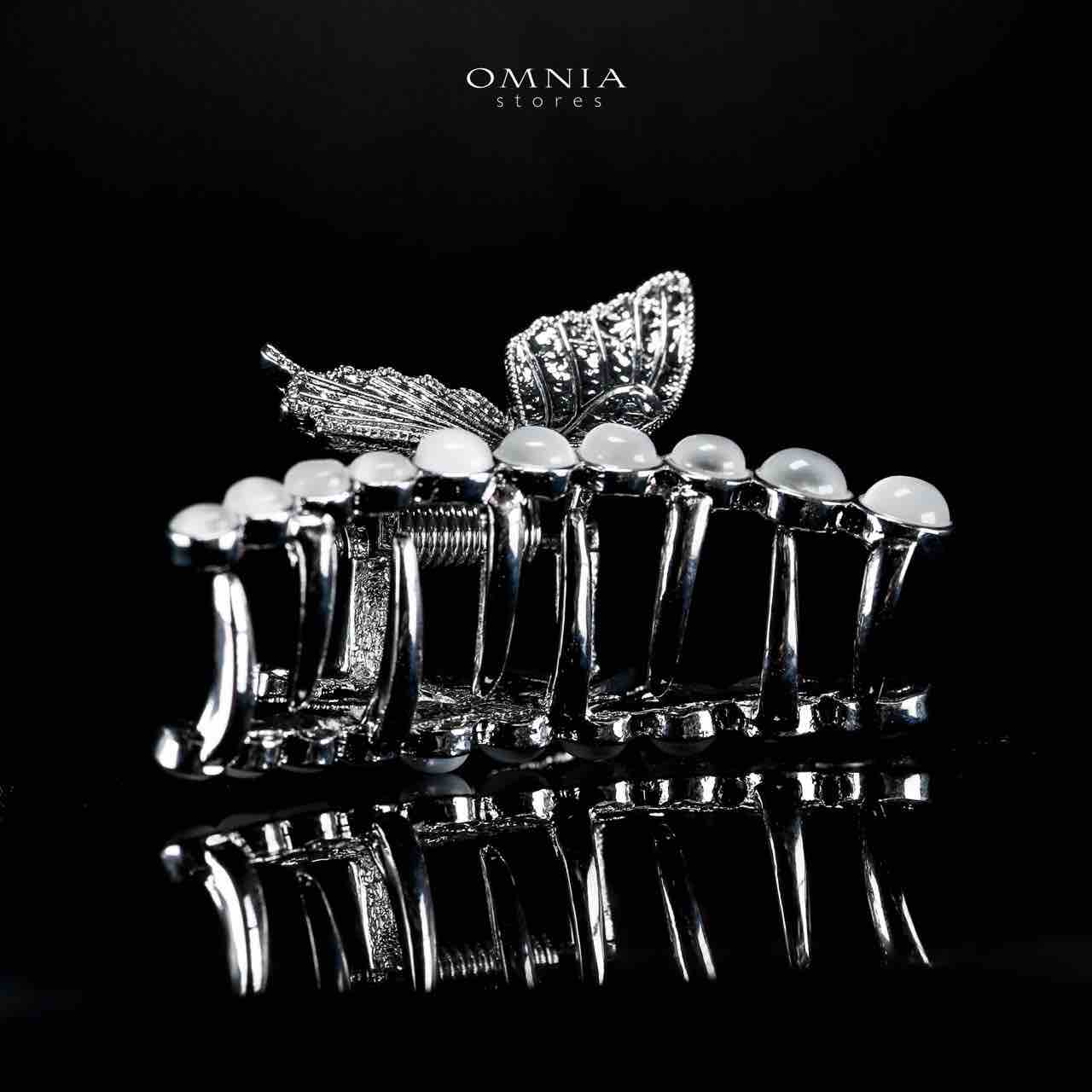 Omnia Ruwayda Pearl Butterfly Silver Hair Clip in High Quality Zircon Stone In Rhodium Plated image number null