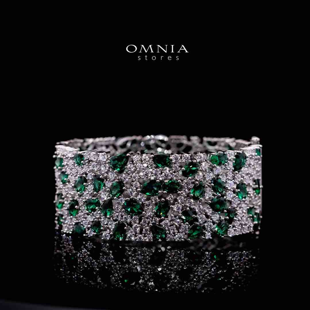 Omnia Thara Green and White Silver Bracelet in 925 Silver High Quality Simulated Diamonds Stones image number null