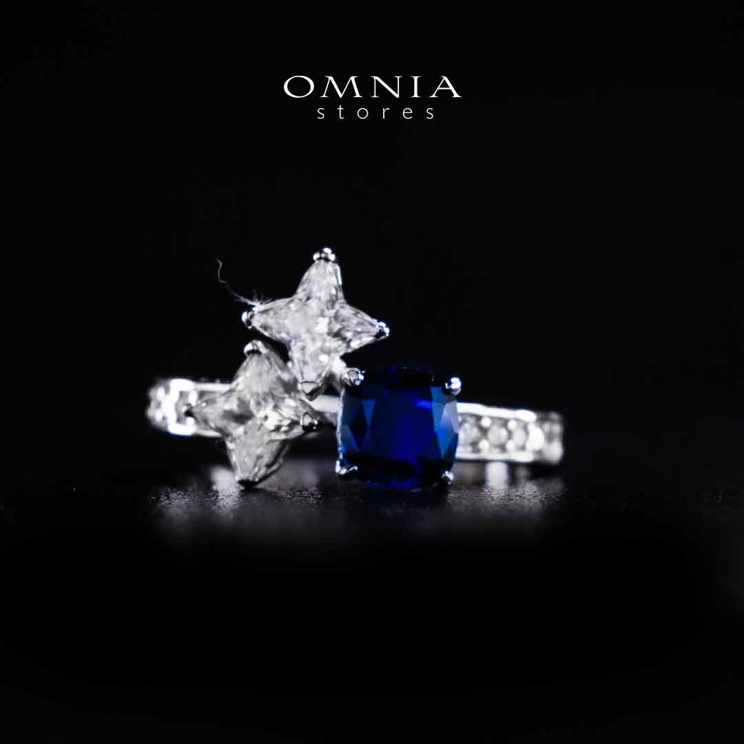 Omnia Rashida Star Blue Silver Ring In 925 Silver High Quality Certified Lab Crafted Stones image number null
