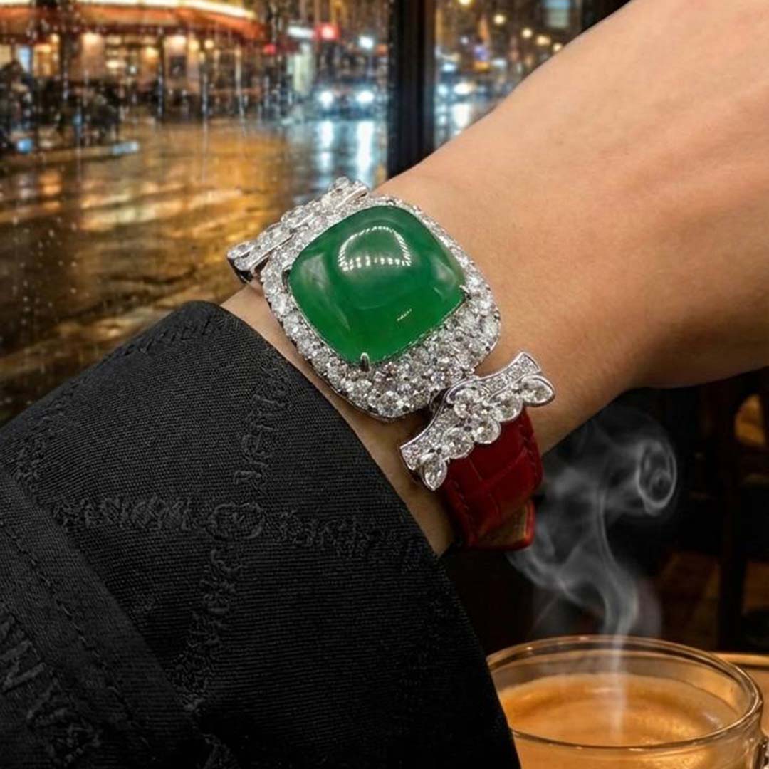 Omnia Nafiseh Red Genuine Leather Belt Bracelet With High Quality Lab Crafted Stones In 925 Silver image number null