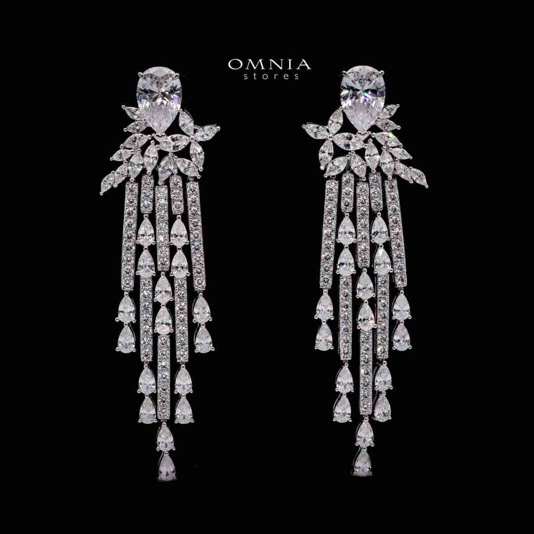 Omnia Vanya White Drop Earrings in 925 Silver with Pear-Cut High-Quality Simulated Diamonds image number null