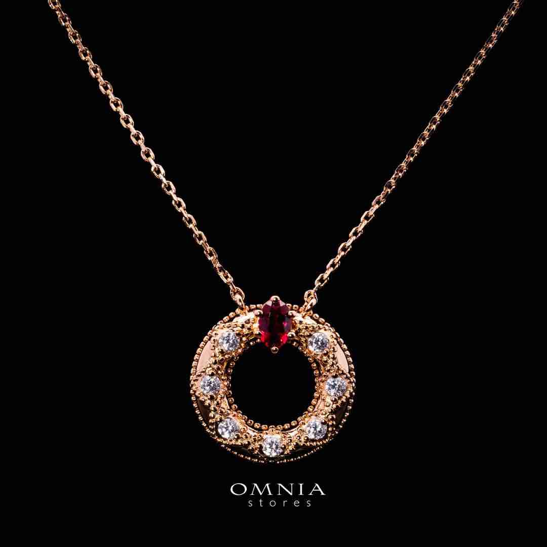 Omnia Suhairah Rose Gold Silver Pendant Necklace In 925 Silver High Quality Certified Red Lab Crafted Stones image number null