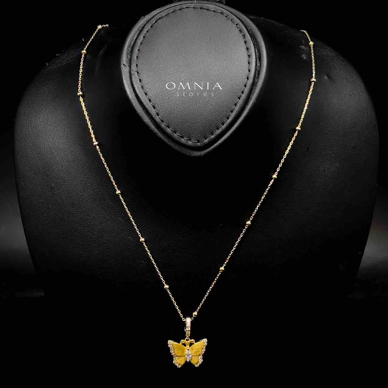 Omnia Rimsha Butterfly Double Side Golden Necklace In 925 Silver Certified High Quality Lab Crafted Stones image number null