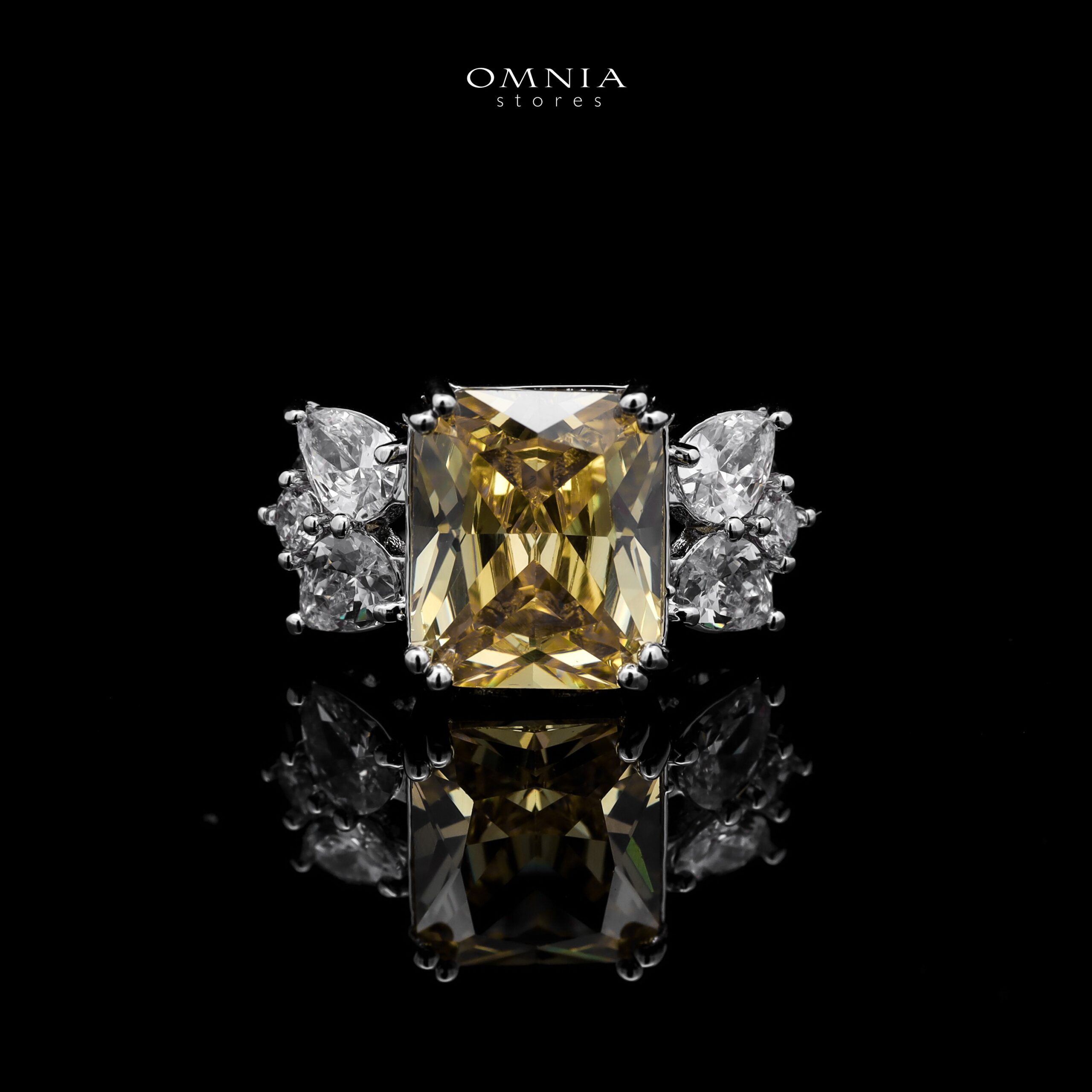 Omnia Amelia Yellow Bridal Full Set with Radiant and Pear-Cut High-Quality Simulated Diamonds in High-Quality Rhodium Plating image number null