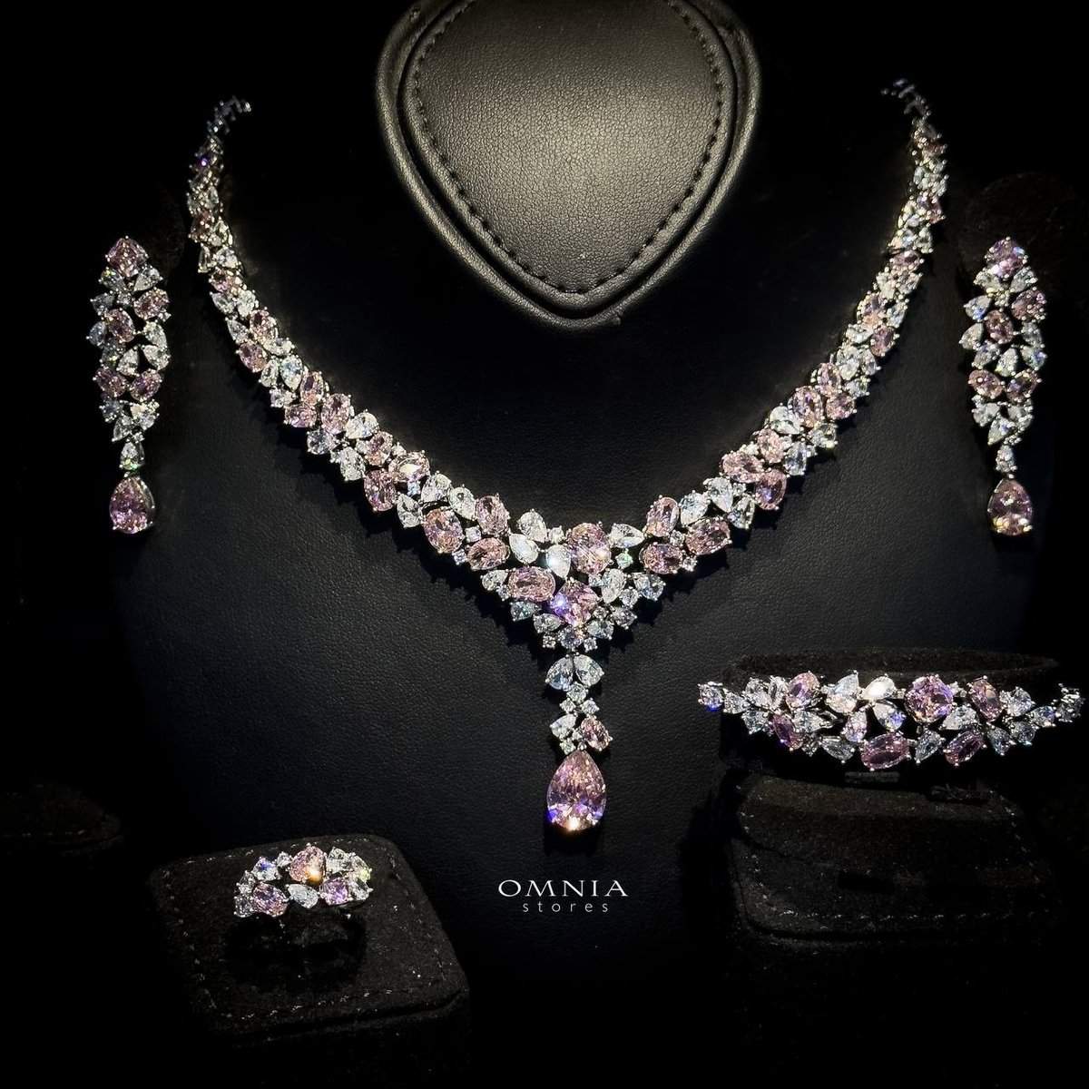 Omnia Reman Pink Full Set in High Quality Zircon Stone in Rhodium Plated (18cm only available in KSA) image number null
