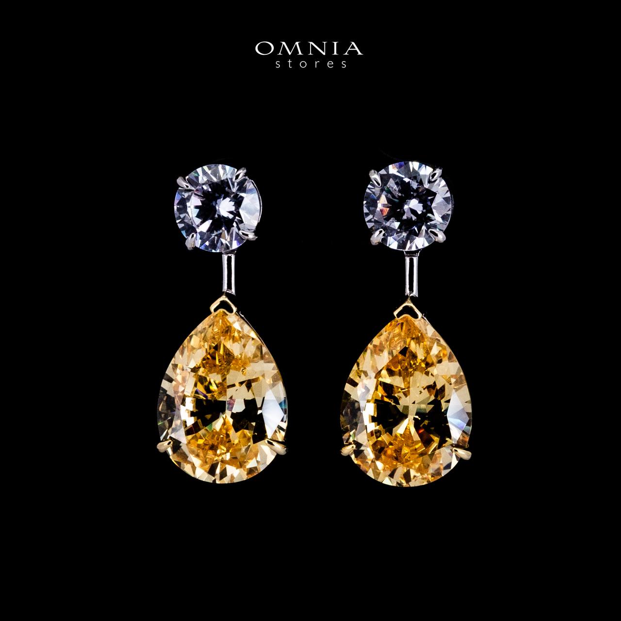 Omnia Danya Yellow Silver Drop Earrings in 925 Silver with High Quality Simulated Diamonds image number null