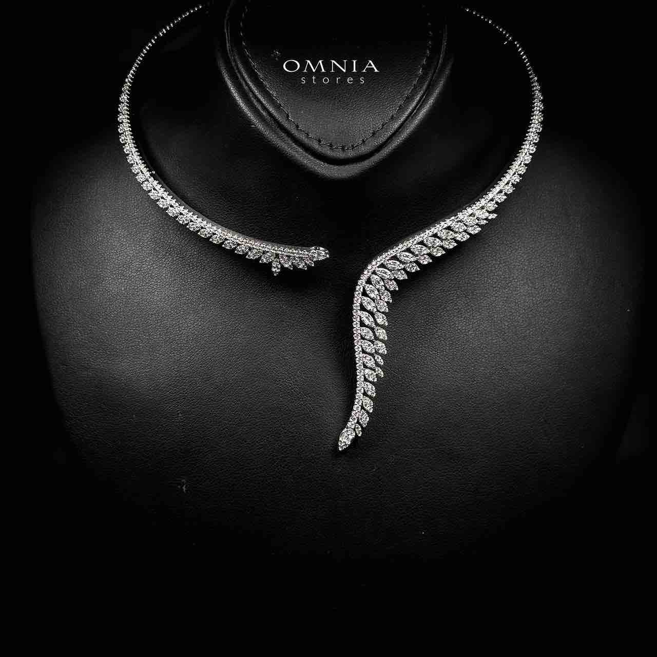 Omnia Manal Luxury Bridal White Leaf Design Full Set in High Quality Zircon Stone Rhodium Plated image number null