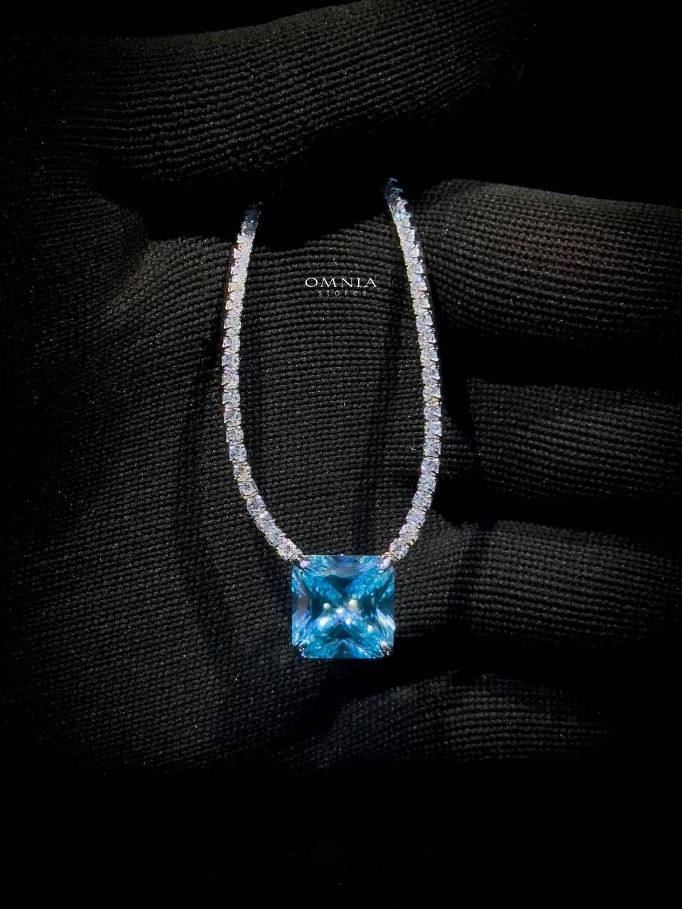 Omnia Bettina Sky Blue Necklace 92.5 Silver in High Quality Simulated Diamonds image number null