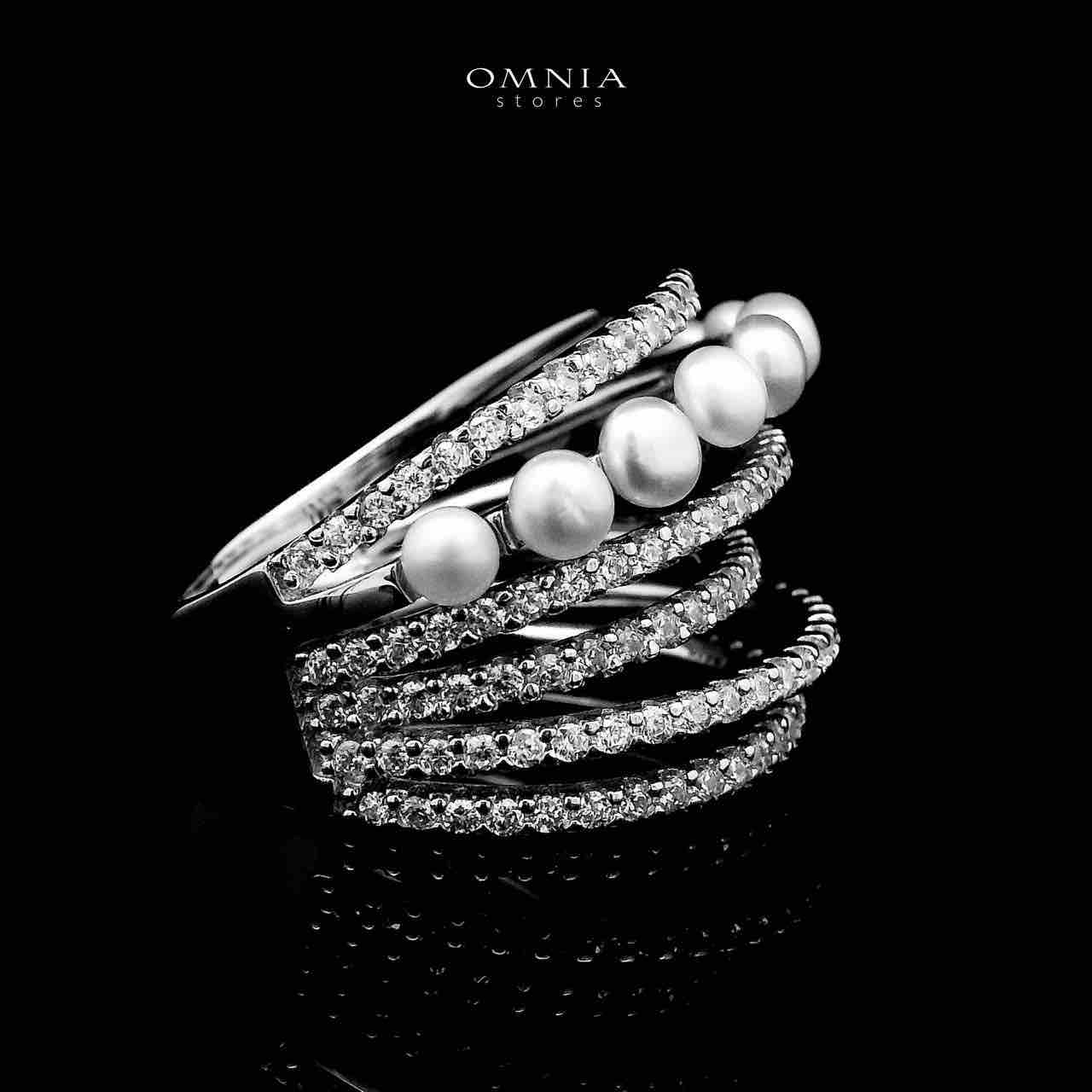 Omnia Inaya Silver Fresh Real Water Pearl Ring In 925 Silver High Quality Simulated Diamonds image number null