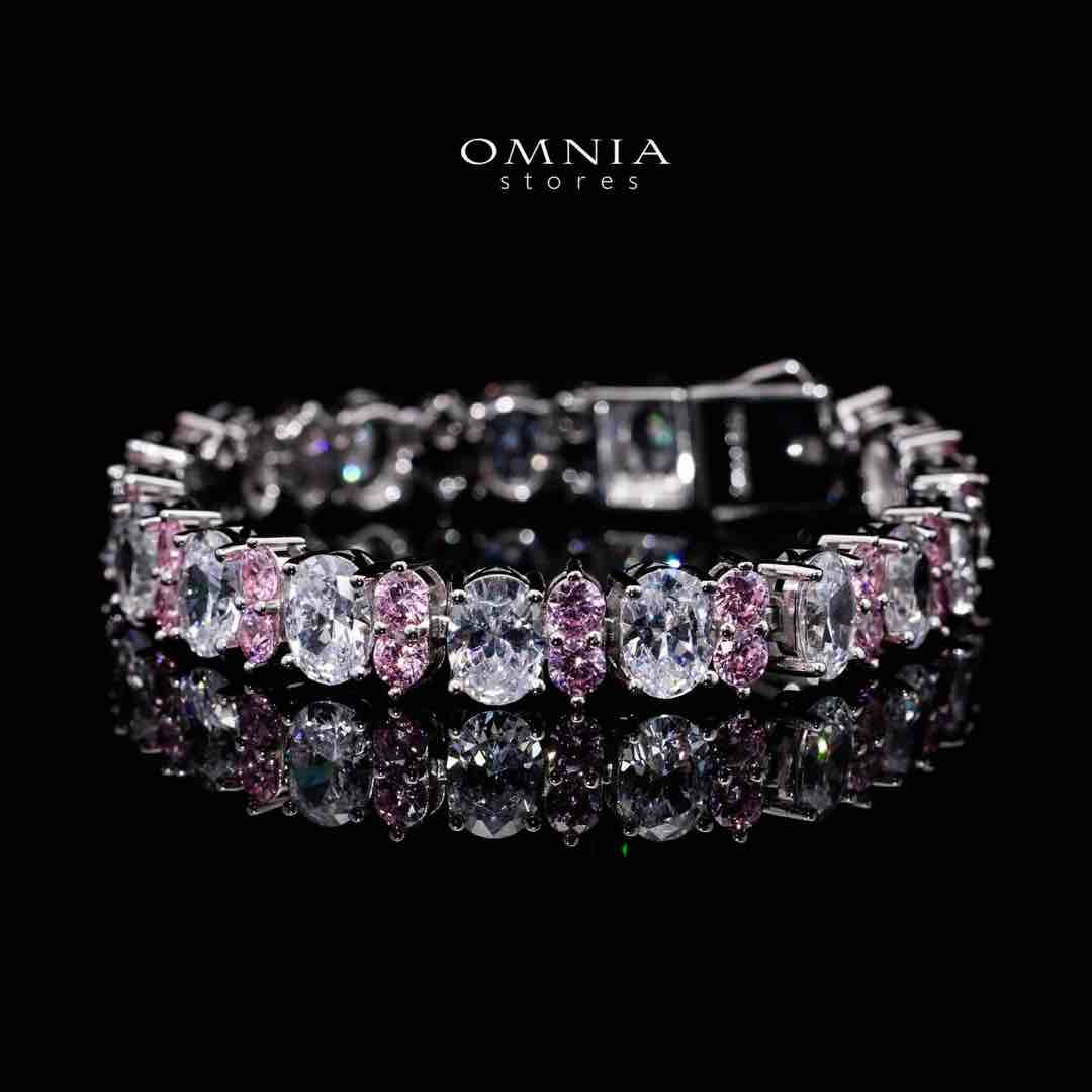 Omnia Jawaria Pink Silver Bracelet in 925 Silver with High-Quality Simulated Diamonds image number null