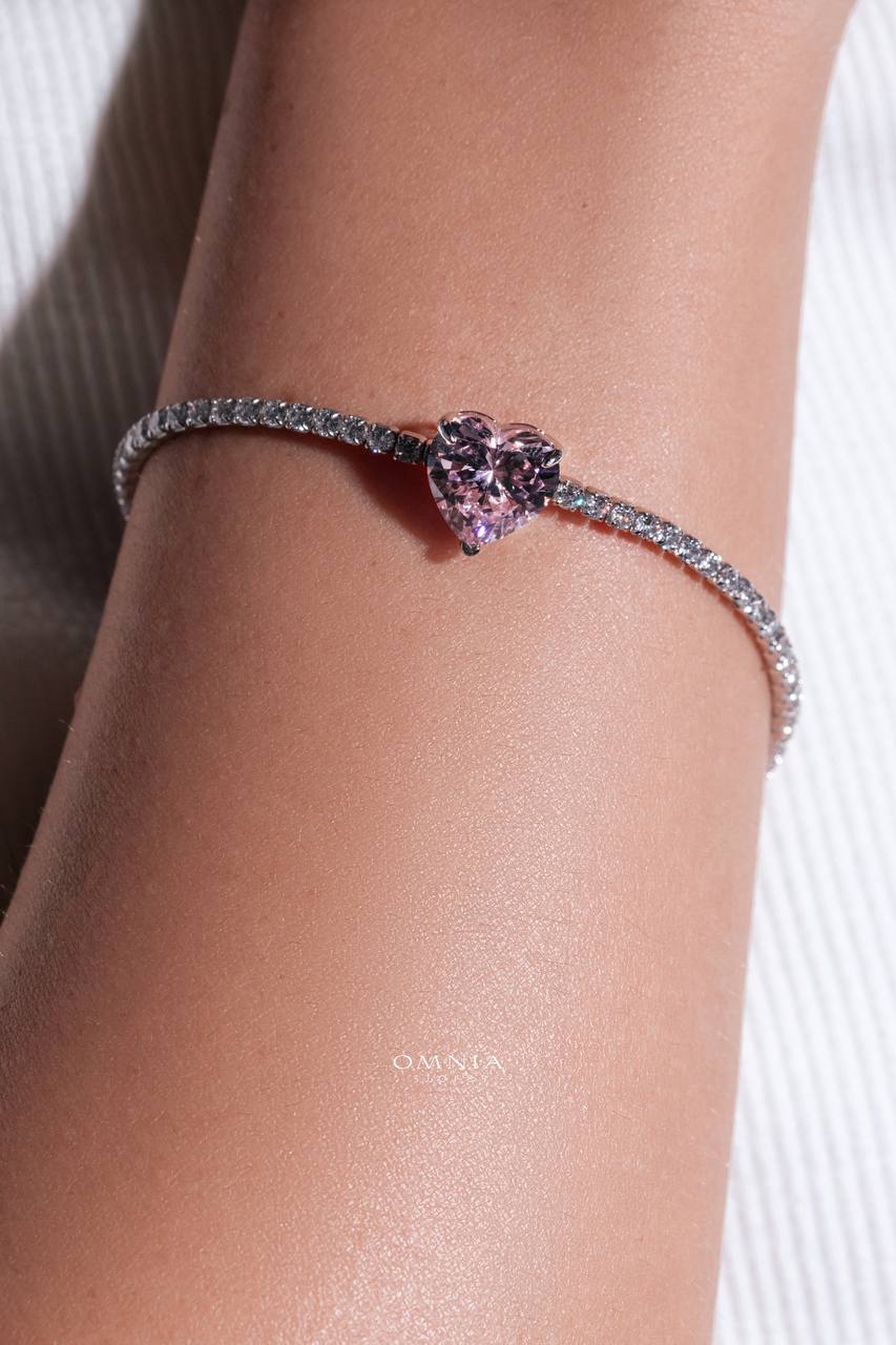 Omnia Louise Pink Bracelet In 92.5 Silver in High Quality Simulated Diamonds image number null