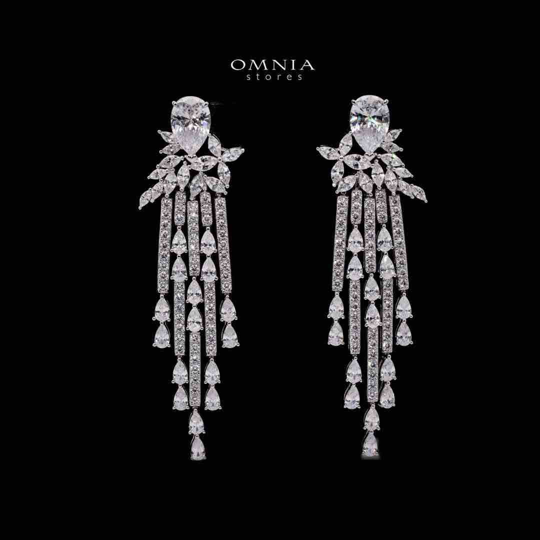 Omnia Vanya White Drop Earrings in 925 Silver with Pear-Cut High-Quality Simulated Diamonds image number null