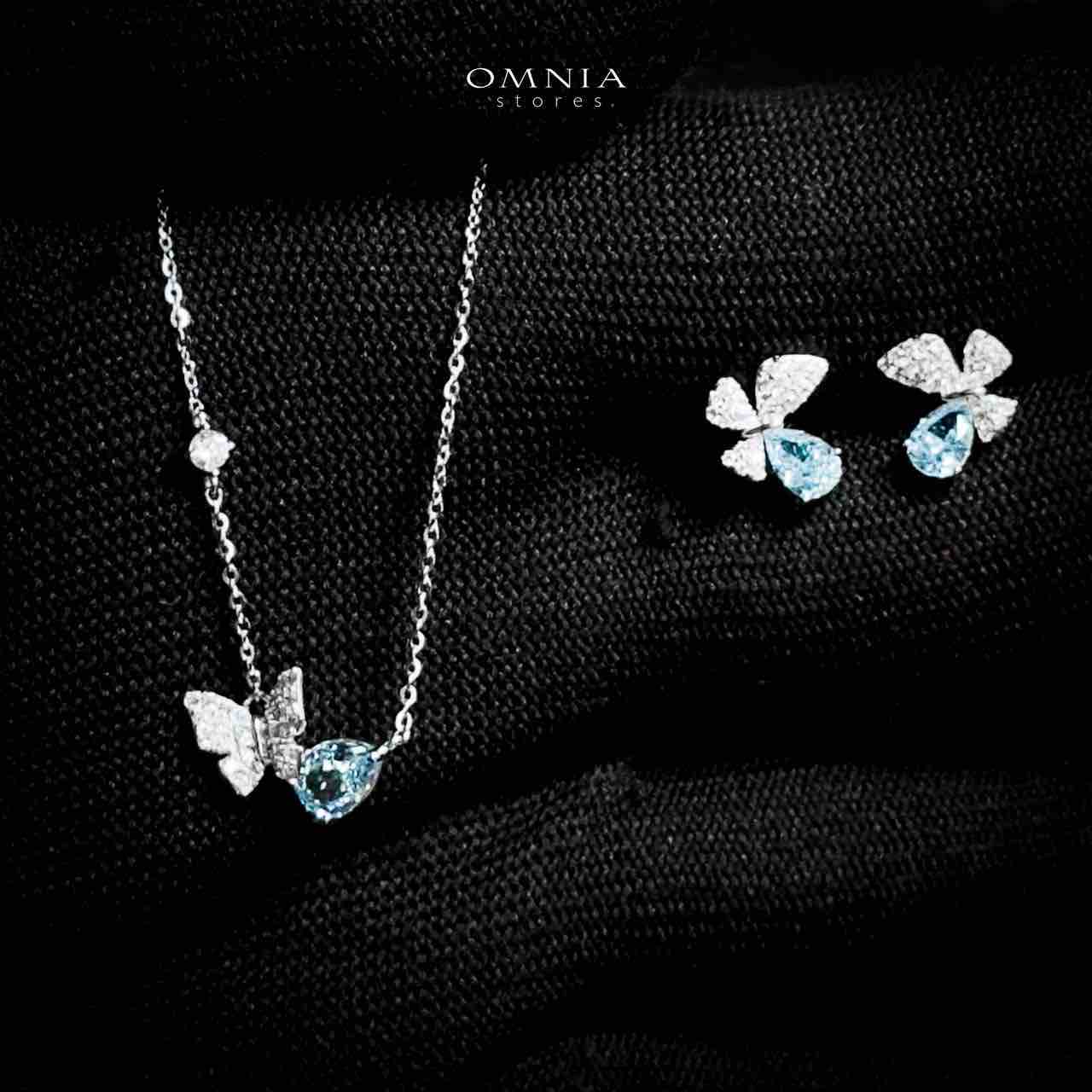 Omnia Nardeen Silver Butterfly Necklace and Earrings Set in 925 Silver with High-Quality Blue Ice Cut Stones image number null