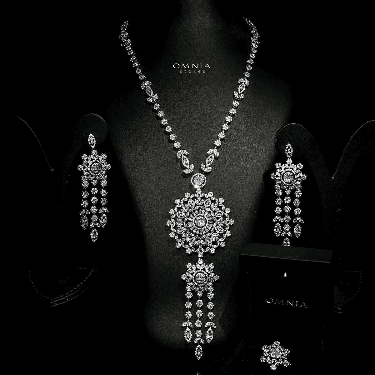Omnia Mansour Long chain Set Accessories High Quality Zircon Stone In Rhodium Plated (only available in KSA) image number null