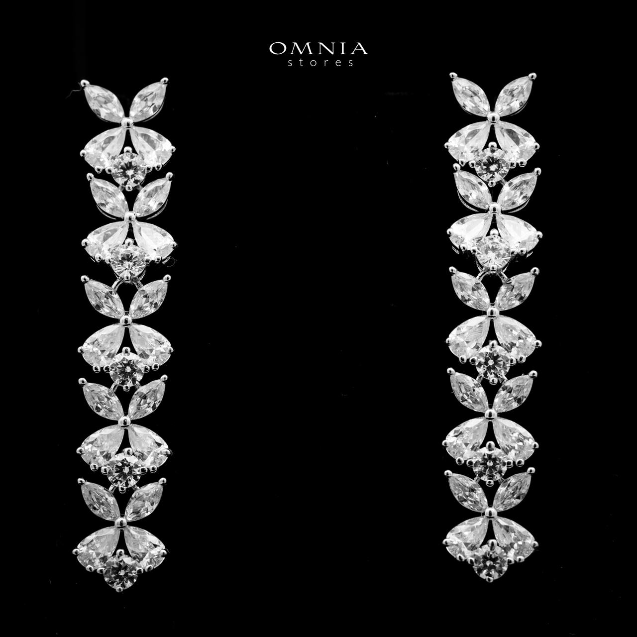Omnia Cahira Silver Drop Earrings in 925 Silver with High-Quality White Simulated Diamonds image number null
