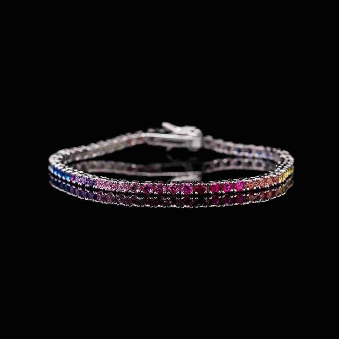 Omnia Tasneem Multi-Colored Tennis Bracelet 2.5mm in 92.5 Silver with High-Quality Simulated Diamonds image number null