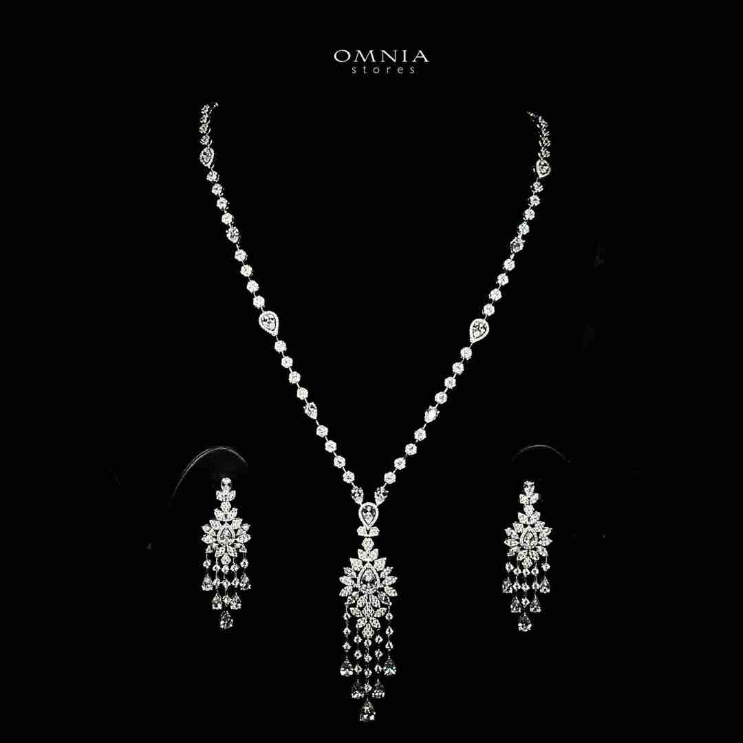 Azadeh White Bridal Long chain Set Accessories High Quality Zircon Stone In Rhodium Plated image number null