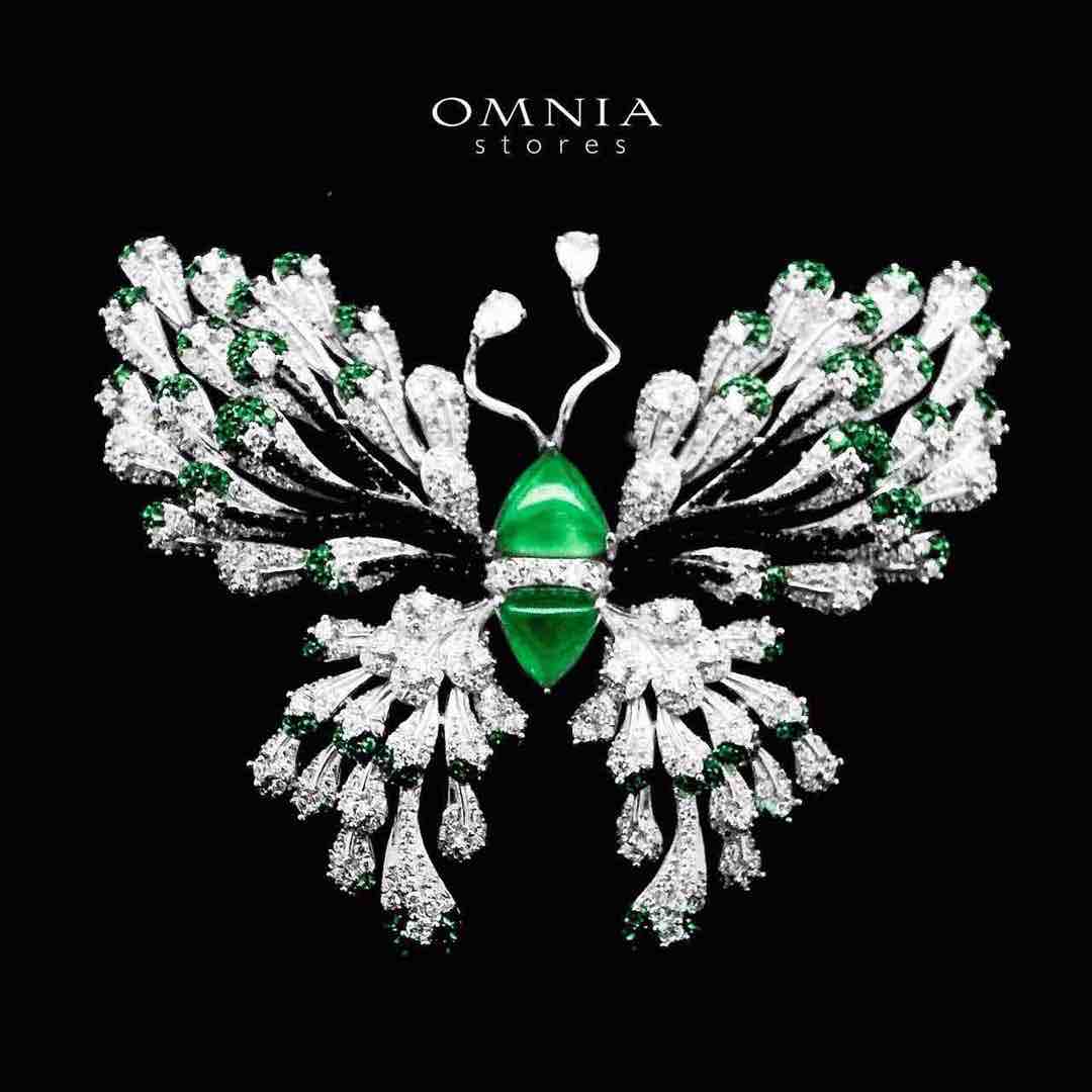 Omnia Omara Butterfly Green Brooch in 925 Pure Silver Tarnish Resistant Plating image number null