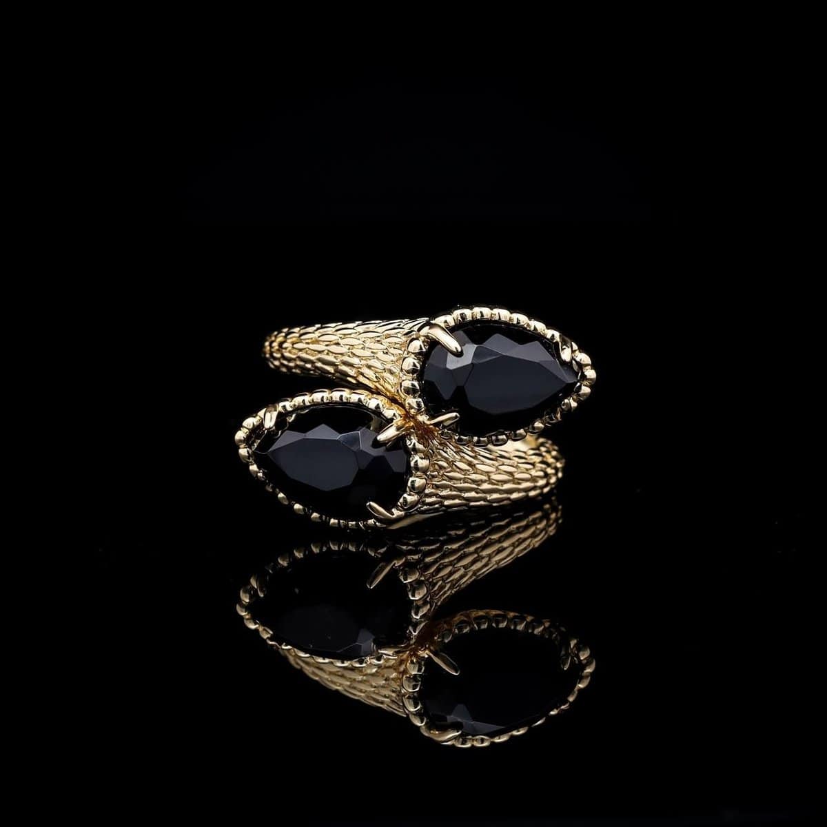 Omnia Ring in Black Agate Stone in High-Quality Gold Plated image number null