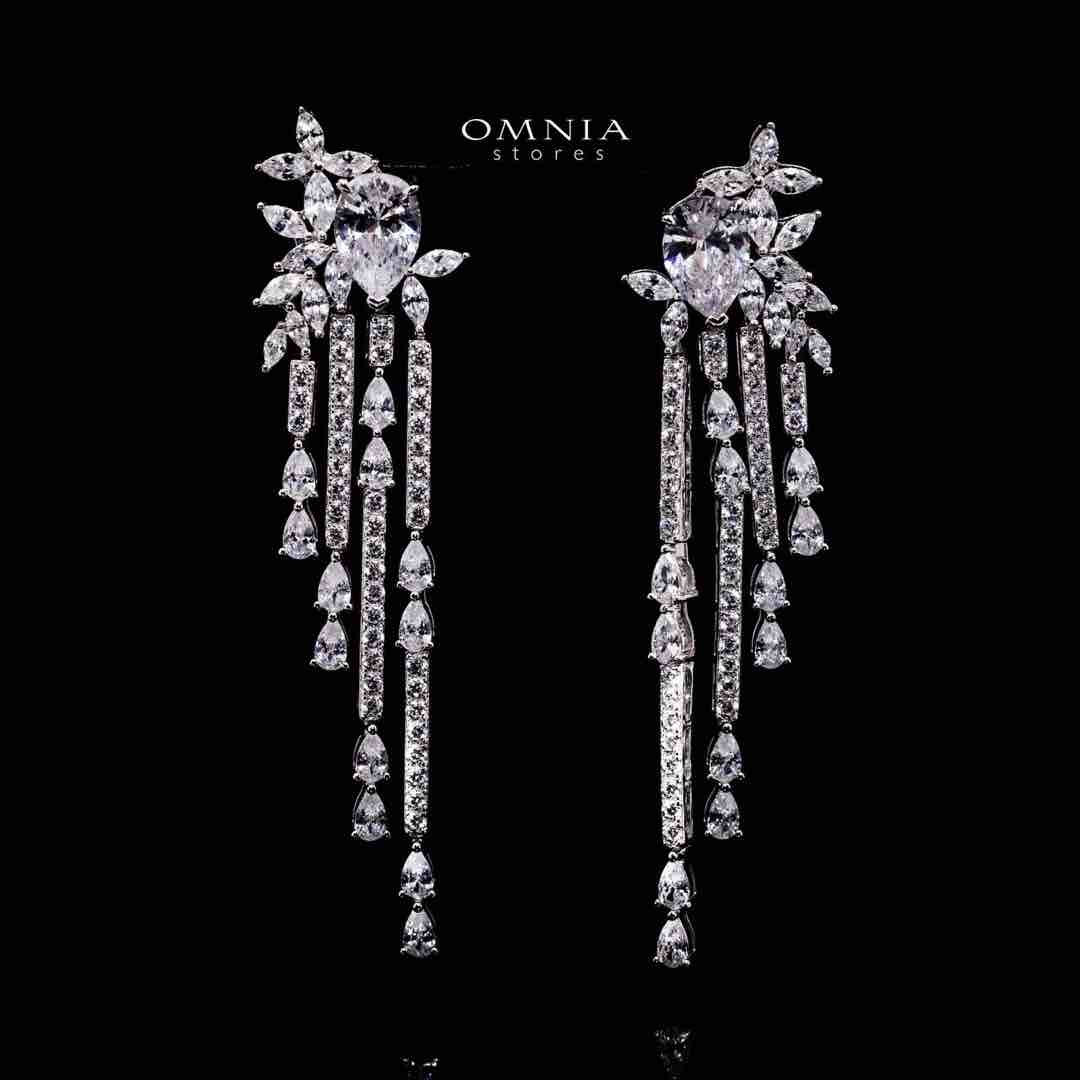 Omnia Abir White Bridal Drop Earrings in 925 Silver with Pear and Marquise-Cut High-Quality Simulated Diamonds image number null