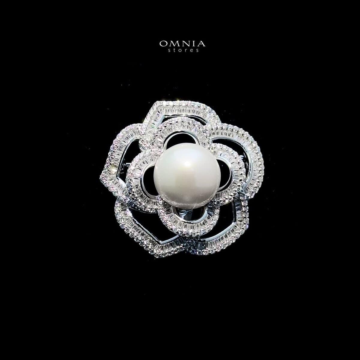 Omnia Sophia Pearl Flower Brooch in 92.5 Silver with High Quality Simulated Diamonds image number null