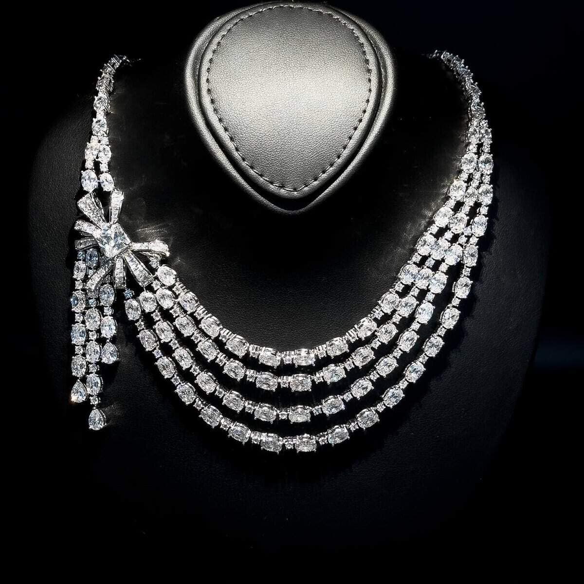 Omnia Mawada White Luxury Bridal Full Set in High Quality Zircon Stone Rhodium Plated (16cm only available in KSA) image number null