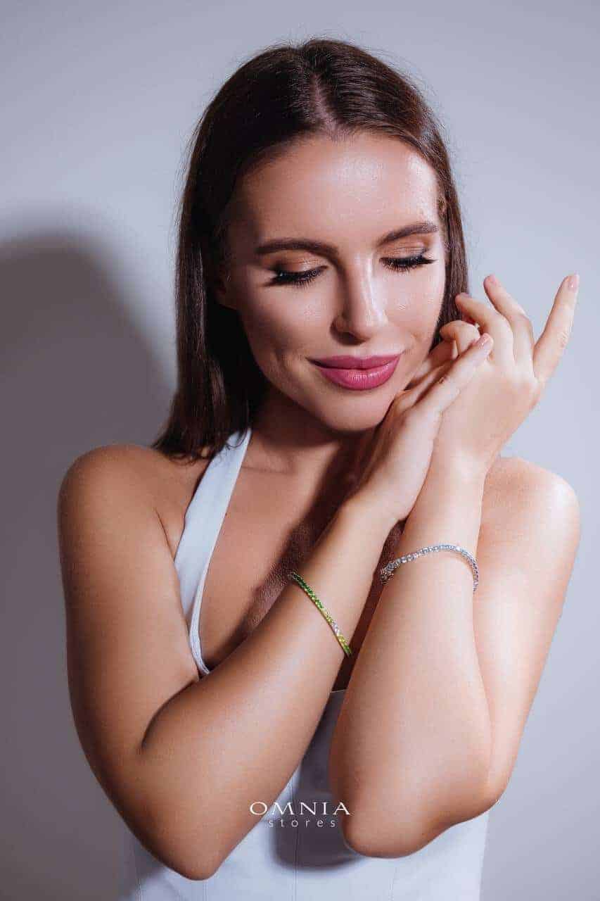 Omnia Tasneem White 3mm Tennis Bracelet in 92.5 Silver High Quality Simulated diamonds image number null