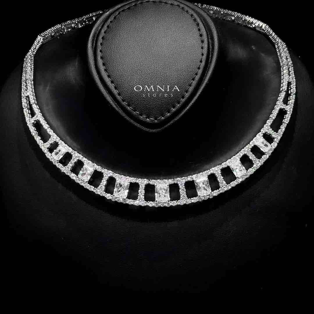 Omnia Alessandra White Necklace in 925 Silver with Emerald-Cut High-Quality Simulated Diamonds image number null