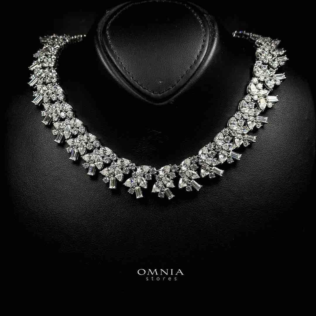 Omnia Farheen White Necklace With High Quality Caertified Lab Crafted Stones In 925 Silver image number null