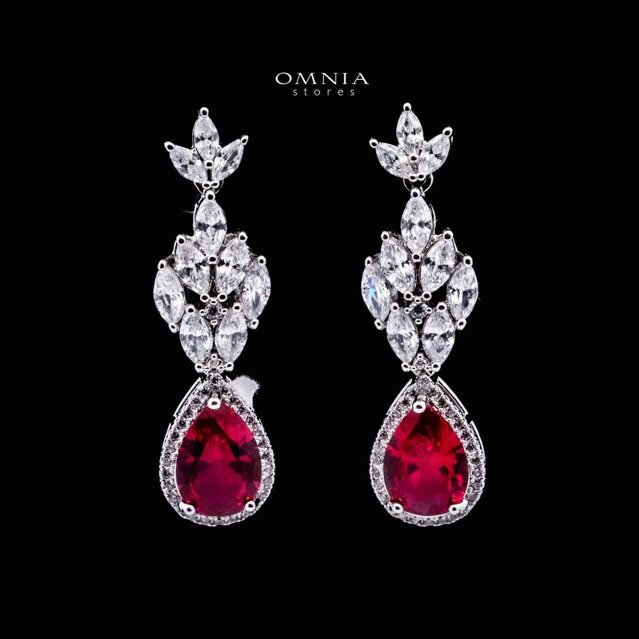 Omnia Aamira Teardrop-Design Bridal Red Full Set with High-Quality Zircon Stones in Rhodium-Plated Finish image number null