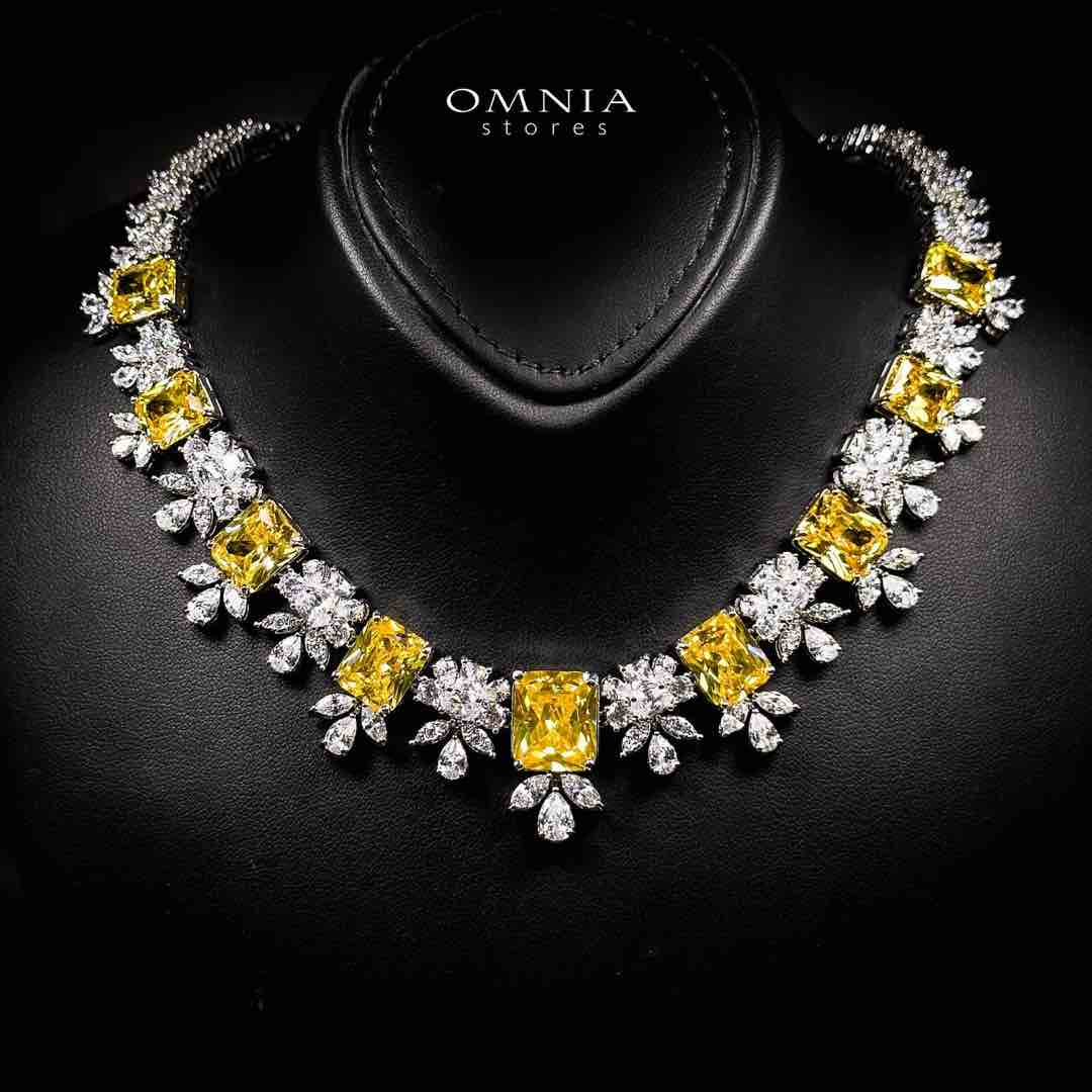 Omnia Charlotte Yellow Luxry Bridal Full Set with Emerald and Pear-Cut High-Quality Simulated Diamonds Rhodium Plated image number null
